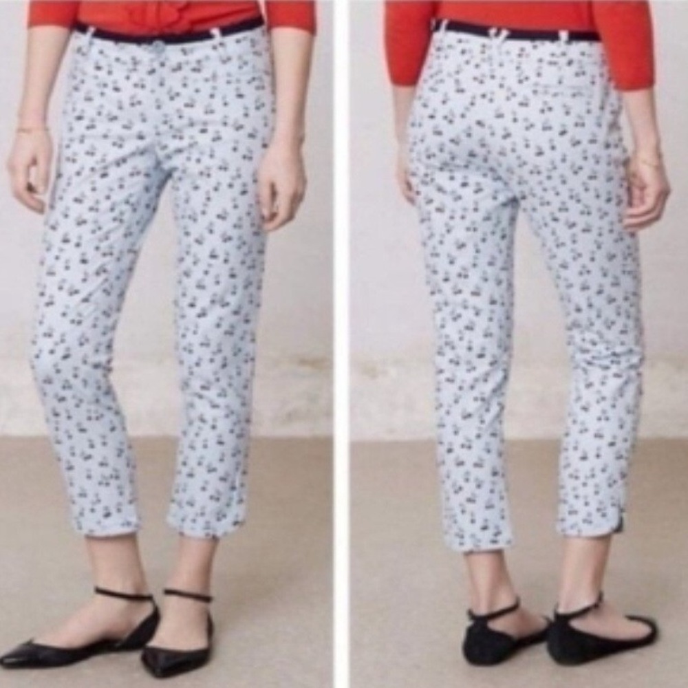 Cartonnier by Anthropologie Women’s Blue Cherry Blossom Crop Pants, Size 4,